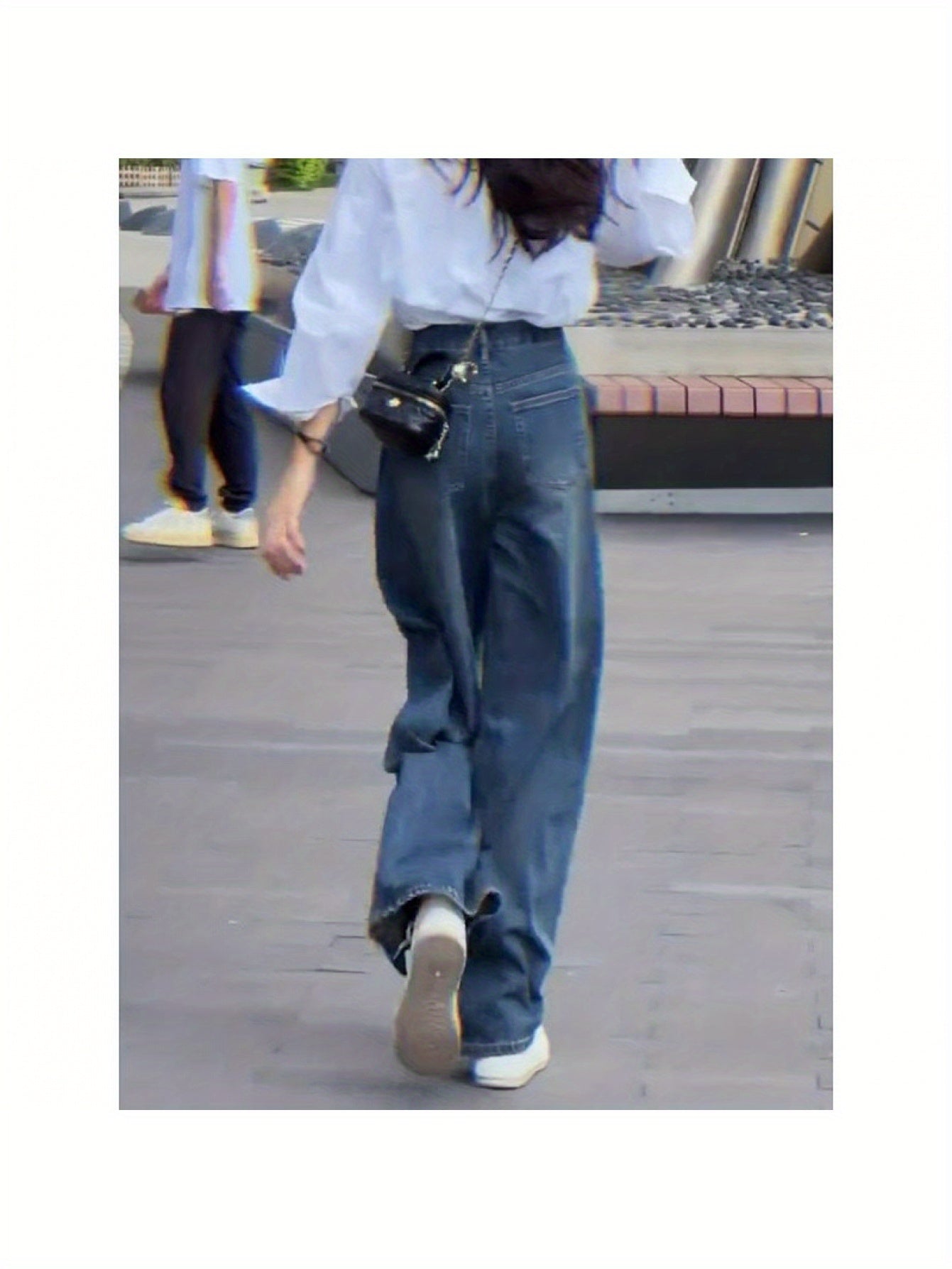 Women's Retro High-Waisted Wide-Leg Jeans - Tummy Control, Drop Crotch, Loose Fit for Pear-Shaped Silhouette, Solid Color Autumn Casual Pants