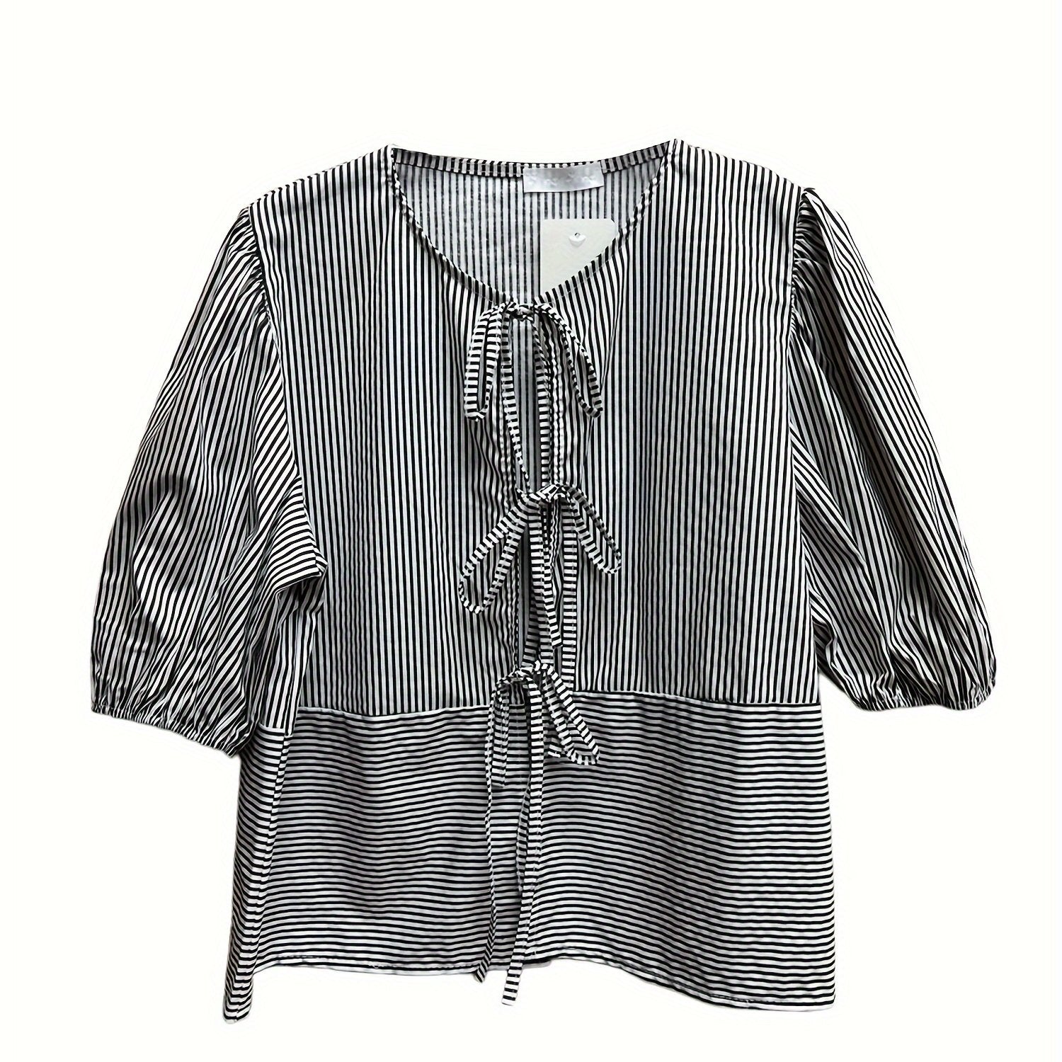 Women Summer Basic T-Shirt Casual Striped Print Tie Front Short Sleeve Tops for Streetwear Aesthetic Grunge Clothes