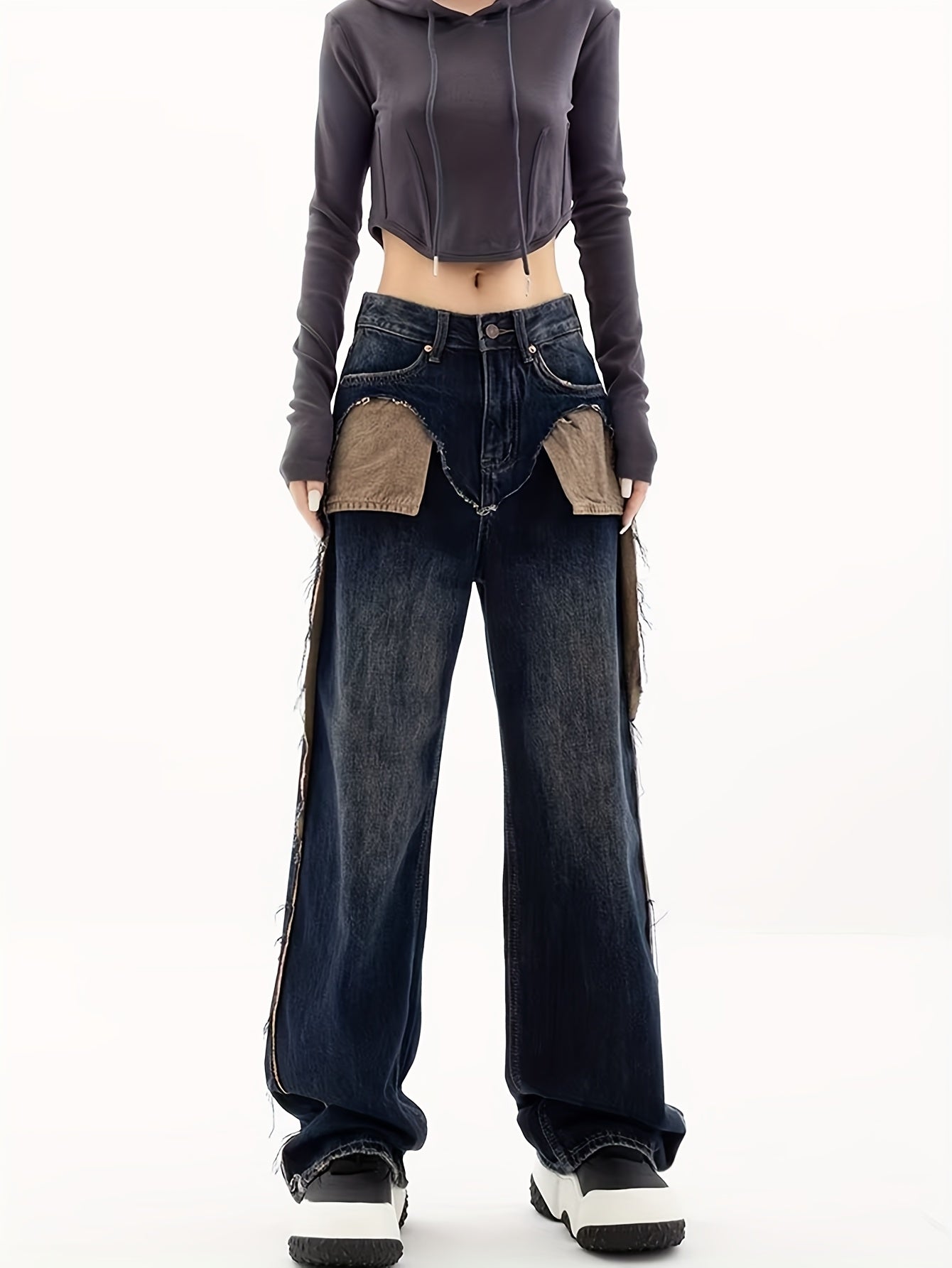 Women's Vintage Y2K Distressed High-Waist Jeans - Non-See-Through Denim Pants with Ripped Details, Machine Washable Relaxed Fit for Everyday & special Occasions - Retro Jeans for Women