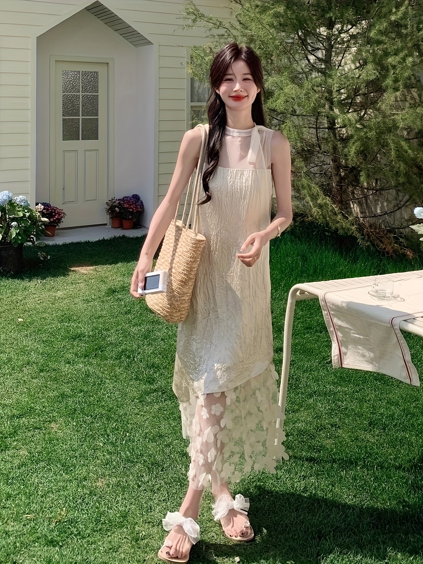 Elegant Summer Floral Print Maxi Dress for Women - Chic V-Neck, Sleeveless, Loose Fit with High-Low Hem, Lightweight Polyester, Perfect for Casual or Stylish Outfits, Floral Dress