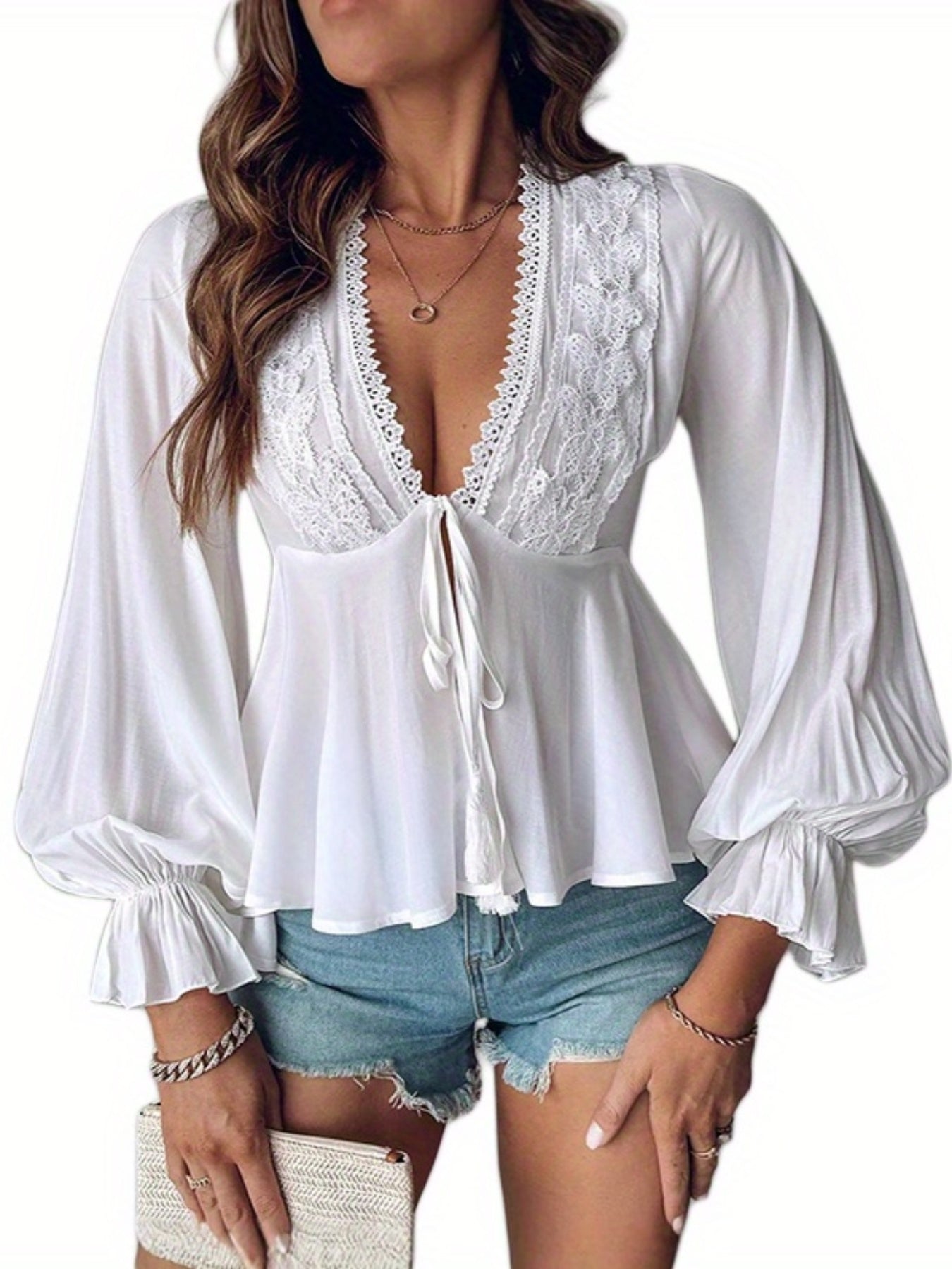 Women Blouse, Elegant Long Sleeve Tie-up Butterfly Patchwork Shirt Fall Tops Streetwear for Casual Daily