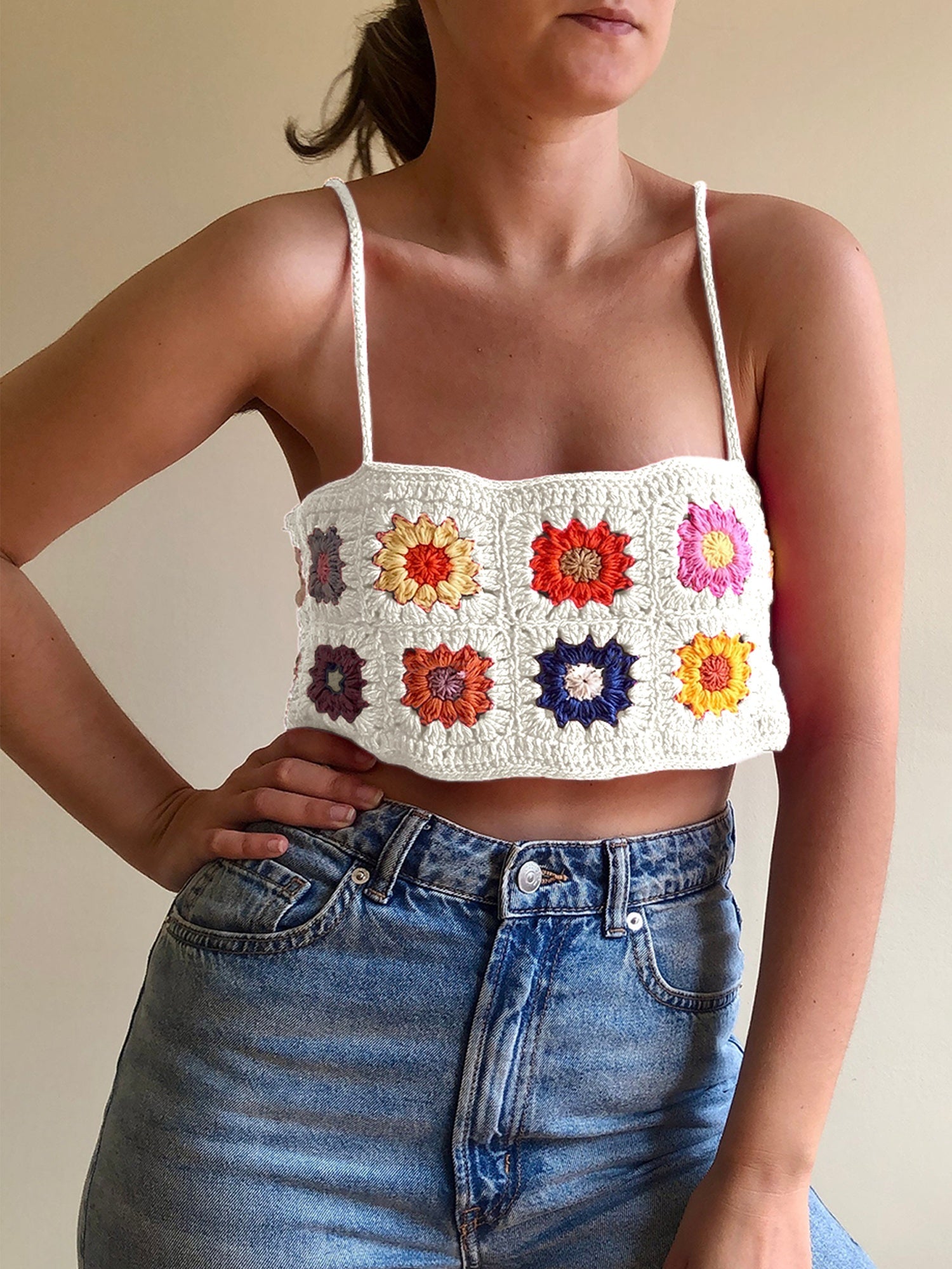 Women's Floral Print Knit Camisole Top - Backless Spaghetti Strap Semi-Sheer Summer Clubwear, Machine Washable Sexy Party & Casual Tops, Crochet Texture