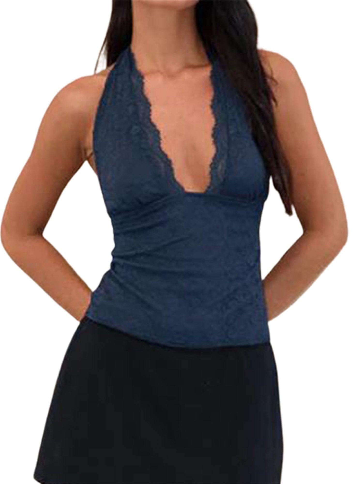 Ladies' Lace Vest, Sleeveless Off Shoulder Collar Solid Color Slim Fit Summer Top.