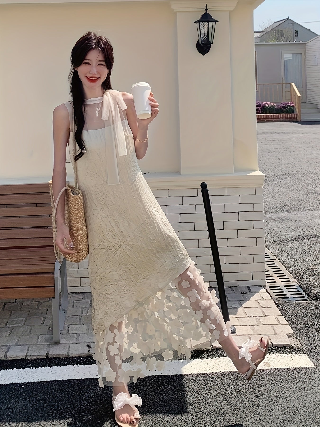 Elegant Summer Floral Print Maxi Dress for Women - Chic V-Neck, Sleeveless, Loose Fit with High-Low Hem, Lightweight Polyester, Perfect for Casual or Stylish Outfits, Floral Dress