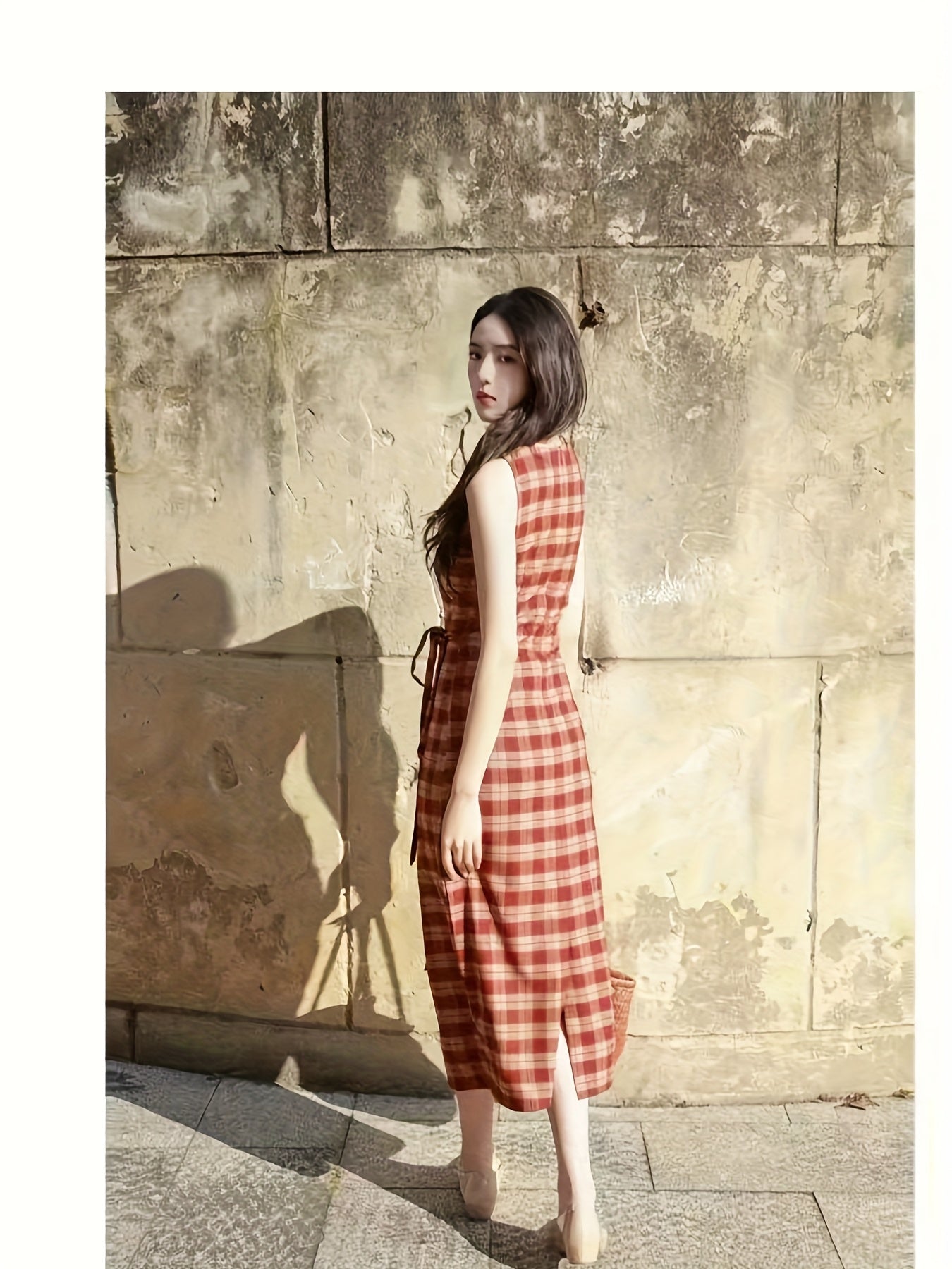 Vintage Red Plaid Dress for Women - Sleeveless A-Line Mini with Tie-Waist, First Love Sweetness for Spring\u002FSummer\u002FFall, Elegant Gathered Waist & Fluttering Arms, Perfect for Casual or Chic Outfits, Cute Dress