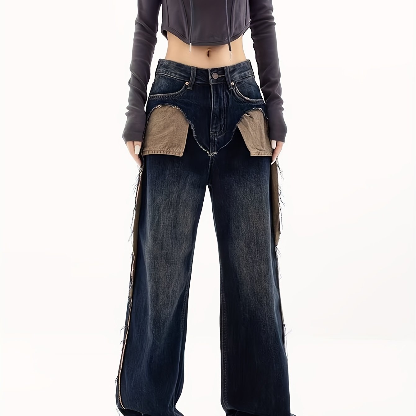 Women's Vintage Y2K Distressed High-Waist Jeans - Non-See-Through Denim Pants with Ripped Details, Machine Washable Relaxed Fit for Everyday & special Occasions - Retro Jeans for Women