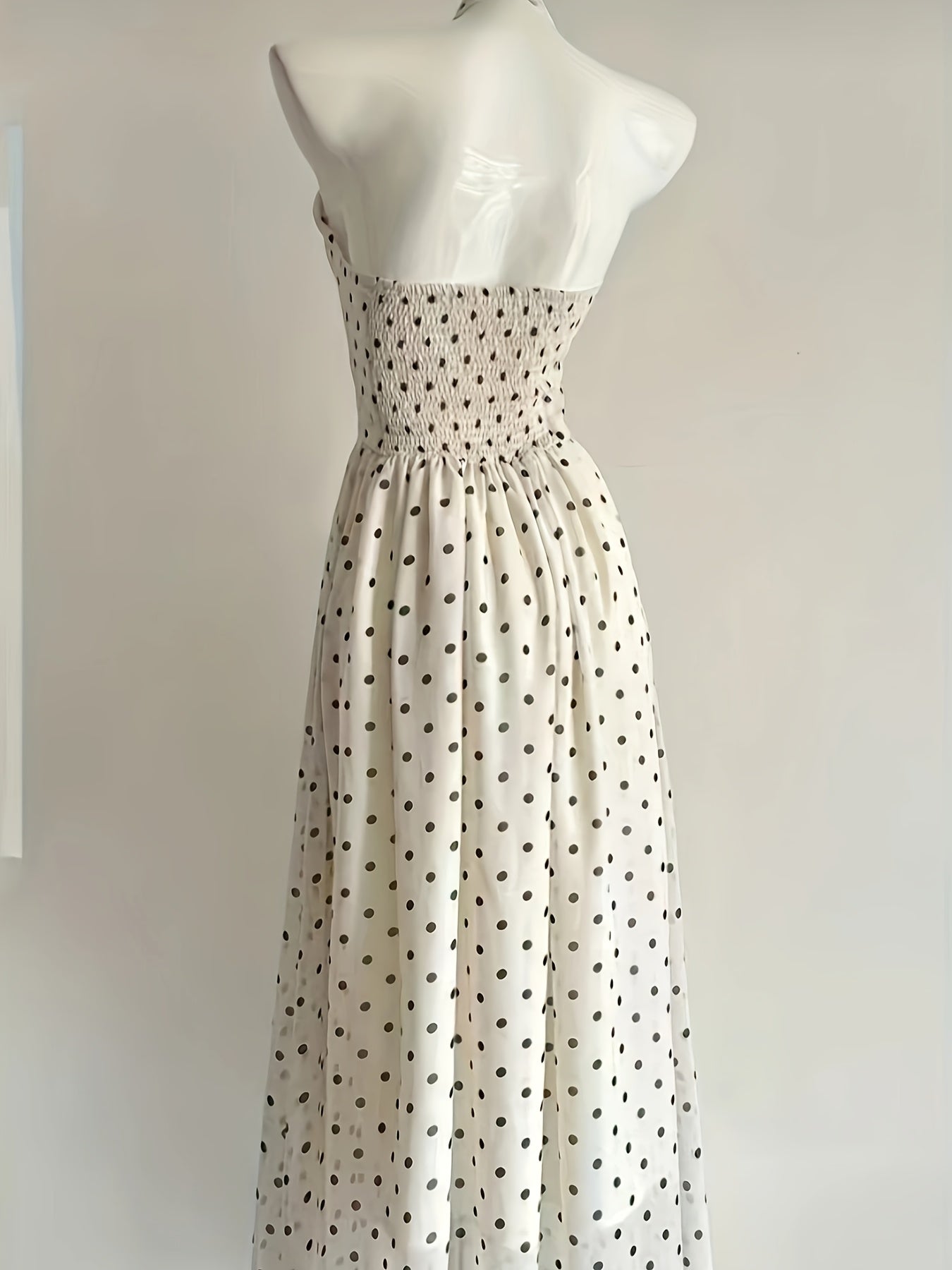 Women's Elegant Polka Dot V-Neck Halter Neck Dress - Backless Ruffled Hem, Fitted Top & Flowy Skirt, Lightweight Polyester, Machine Washable, All-Season Vacation & Formal Wear