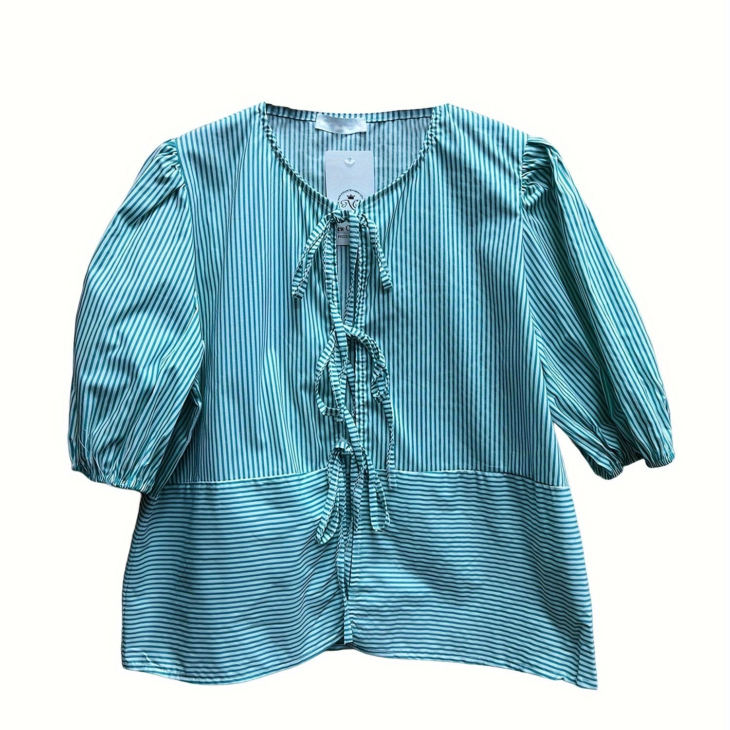 Women Summer Basic T-Shirt Casual Striped Print Tie Front Short Sleeve Tops for Streetwear Aesthetic Grunge Clothes