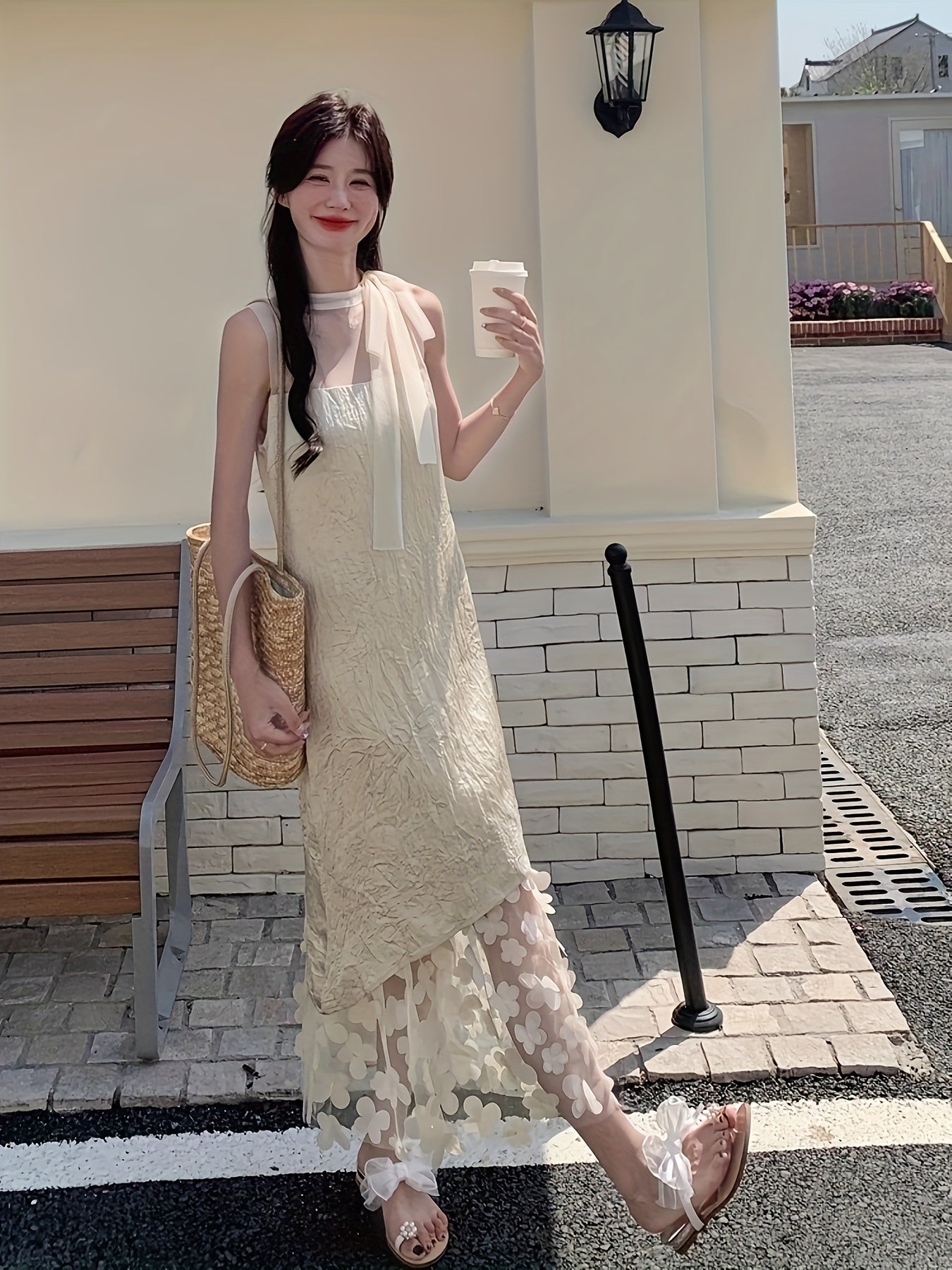 Elegant Summer Floral Print Maxi Dress for Women - Chic V-Neck, Sleeveless, Loose Fit with High-Low Hem, Lightweight Polyester, Perfect for Casual or Stylish Outfits, Floral Dress