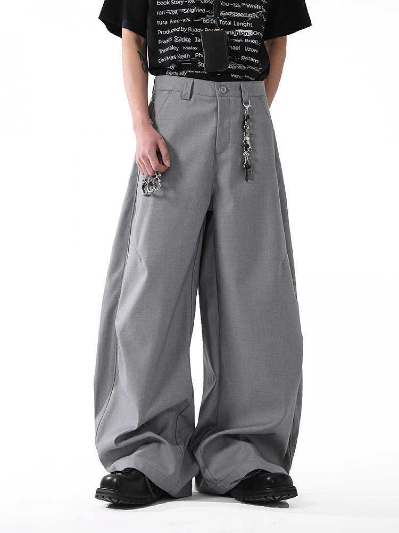 Men's Vintage Wide-Leg Pants - Retro Draped Pleated Design, Mid-Rise Straight Casual Trousers, Black Floor-Length Summer Pants with Belt Loops, Machine Washable