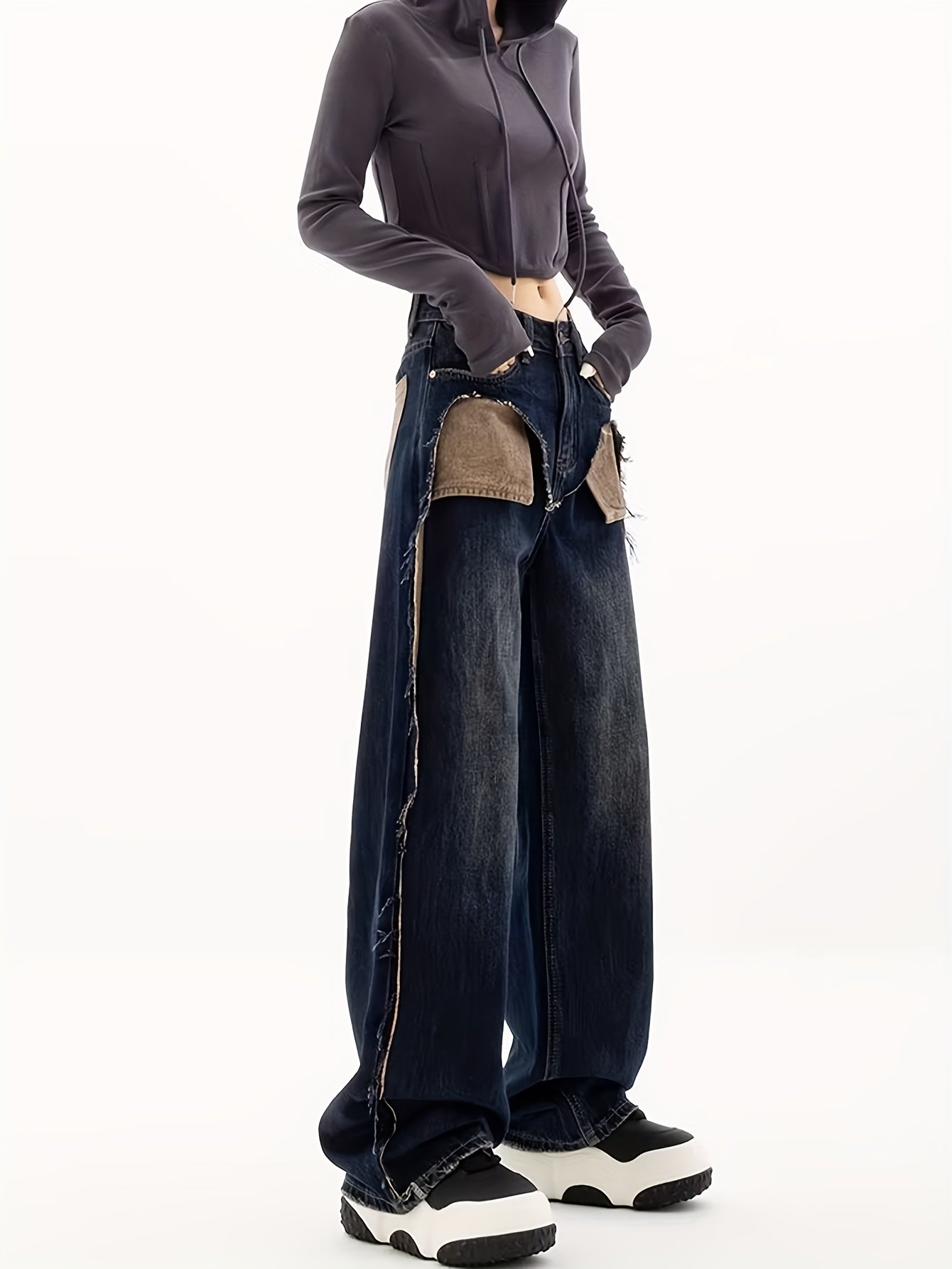 Women's Vintage Y2K Distressed High-Waist Jeans - Non-See-Through Denim Pants with Ripped Details, Machine Washable Relaxed Fit for Everyday & special Occasions - Retro Jeans for Women