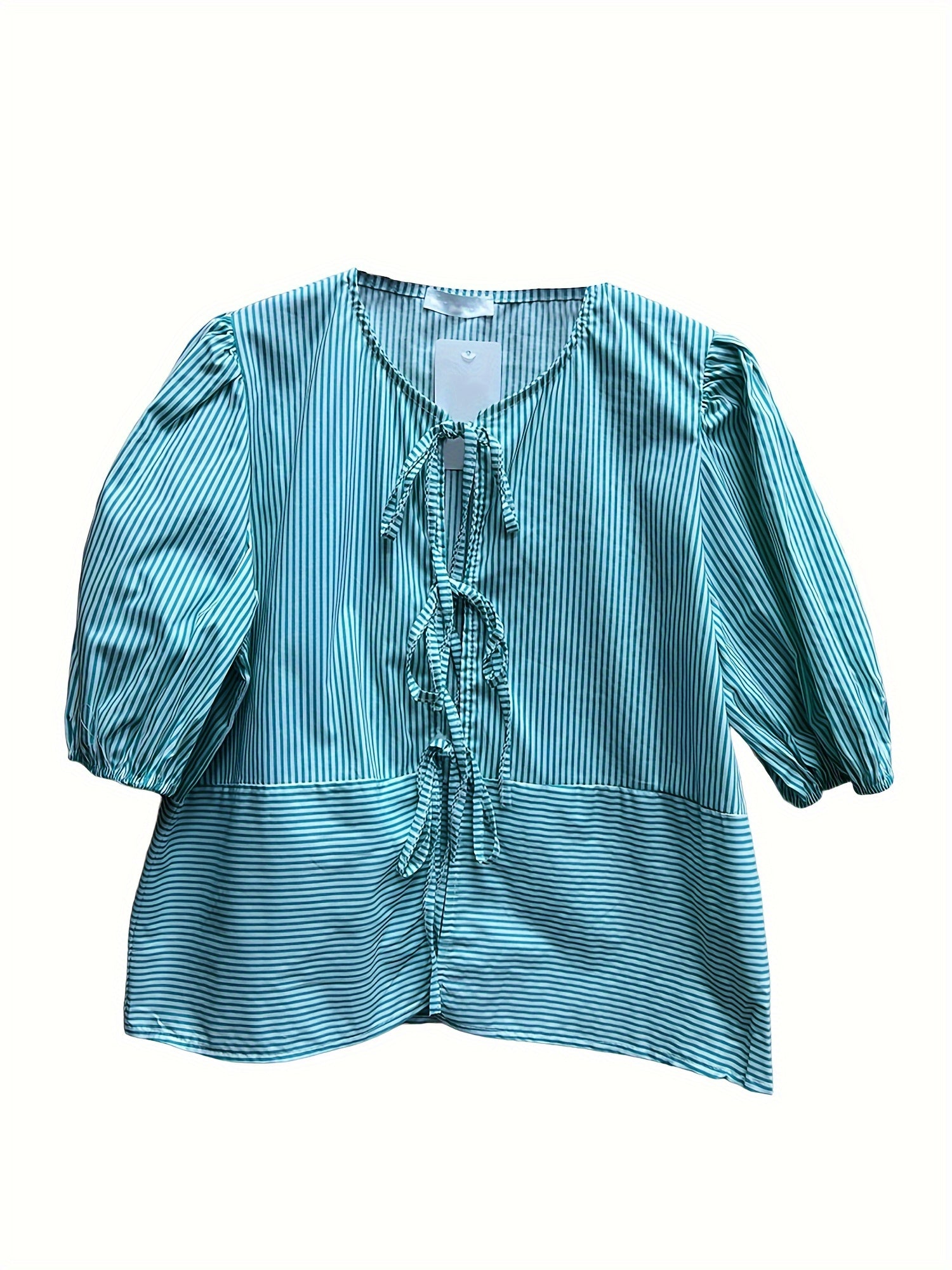 Women Summer Basic T-Shirt Casual Striped Print Tie Front Short Sleeve Tops for Streetwear Aesthetic Grunge Clothes