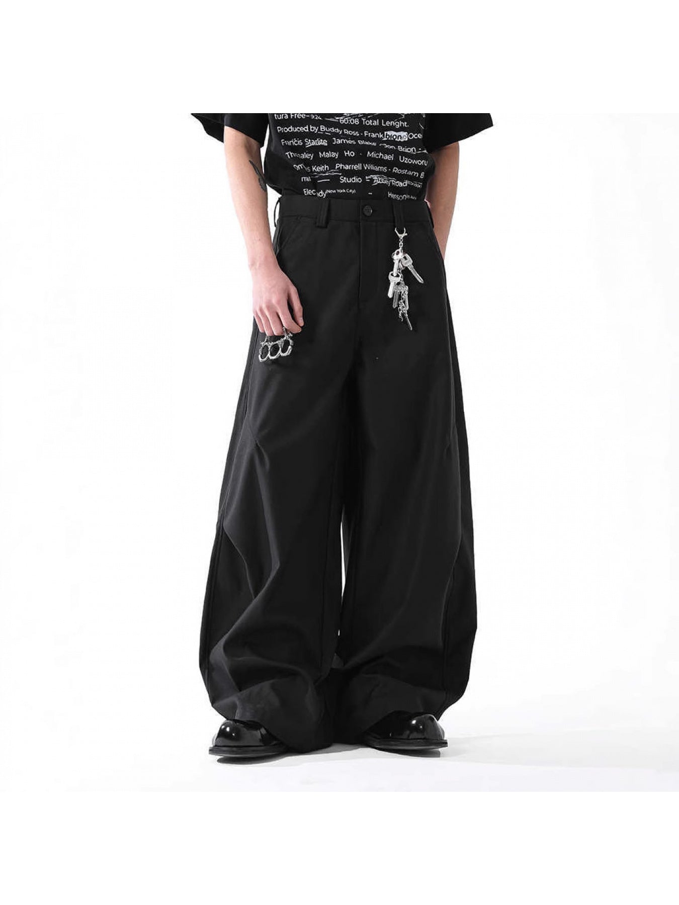 Men's Vintage Wide-Leg Pants - Retro Draped Pleated Design, Mid-Rise Straight Casual Trousers, Black Floor-Length Summer Pants with Belt Loops, Machine Washable