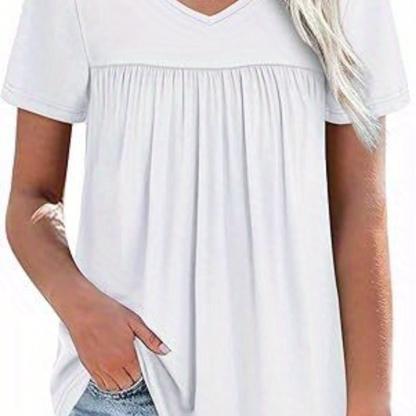 Women's Summer Casual Oversized Tops Short Sleeve V Neck Solid Color Loose Fit T-shirt