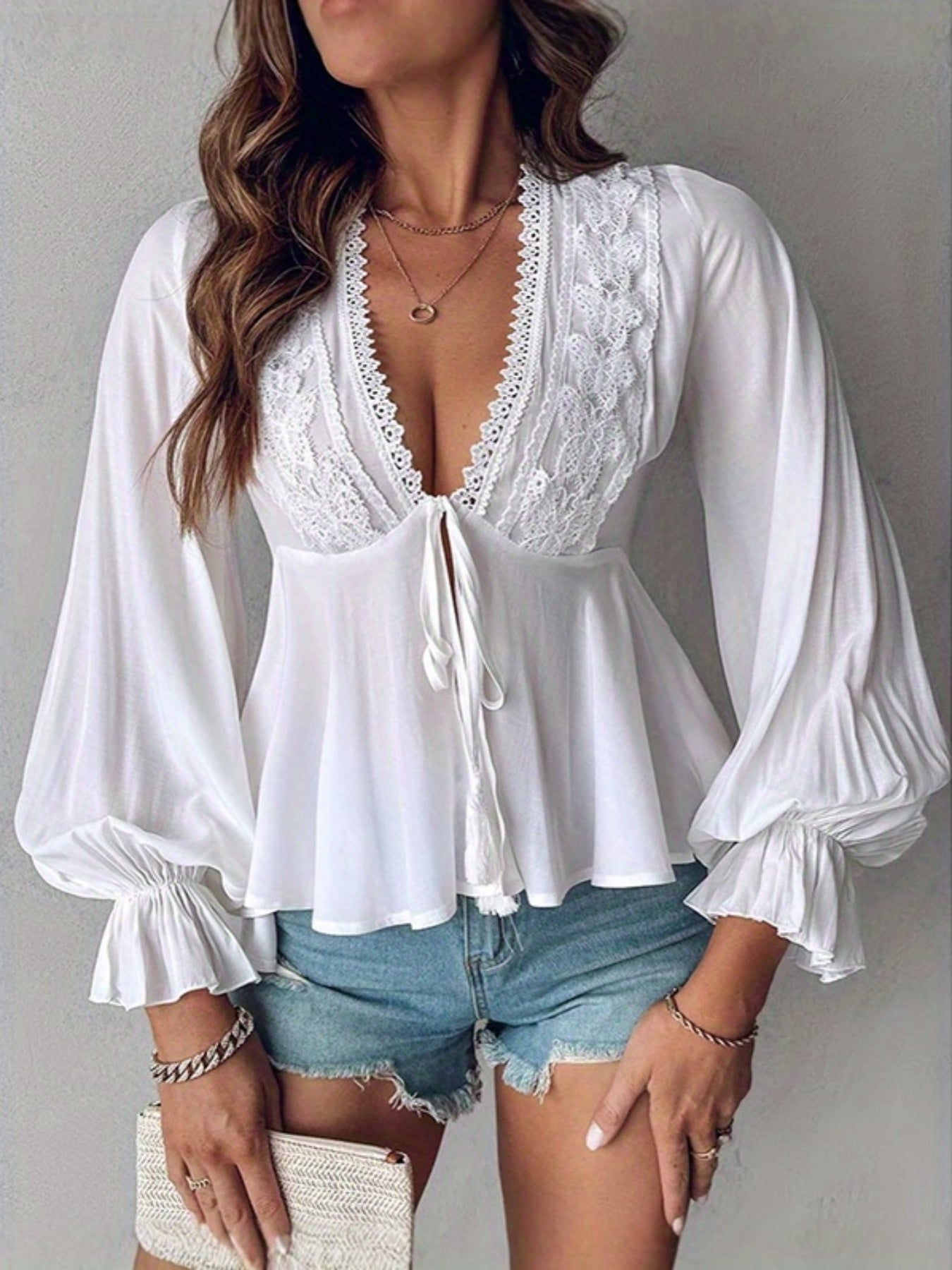 Women Blouse, Elegant Long Sleeve Tie-up Butterfly Patchwork Shirt Fall Tops Streetwear for Casual Daily