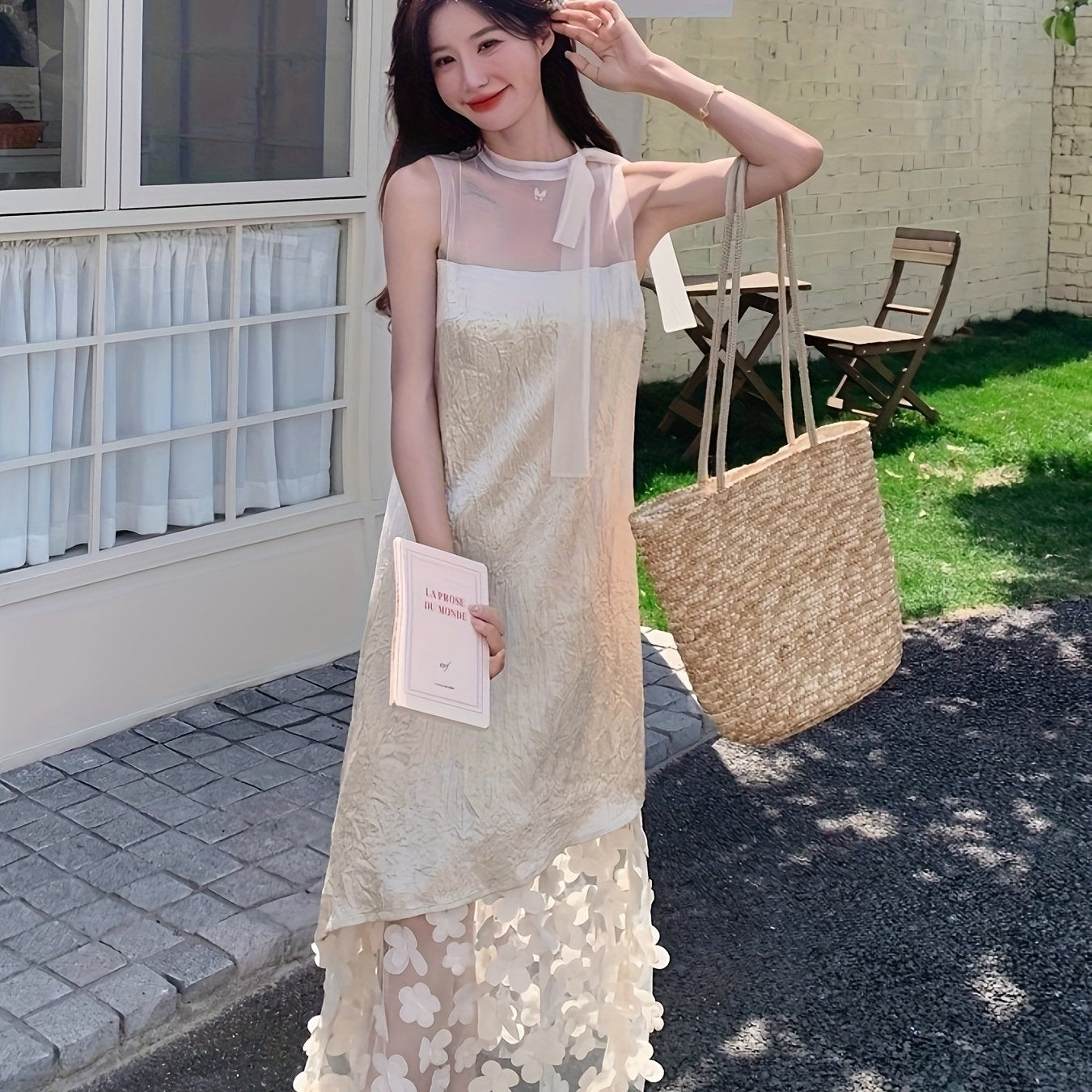 Elegant Summer Floral Print Maxi Dress for Women - Chic V-Neck, Sleeveless, Loose Fit with High-Low Hem, Lightweight Polyester, Perfect for Casual or Stylish Outfits, Floral Dress