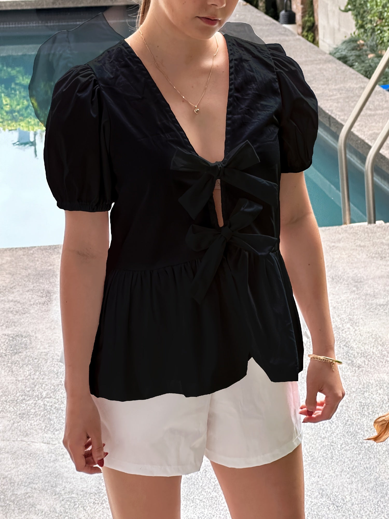 Women Basic Tie Front T-Shirt Casual Summer Plaid\u002FStripe Short Sleeve Tops for Streetwear Aesthetic Grunge Clothes