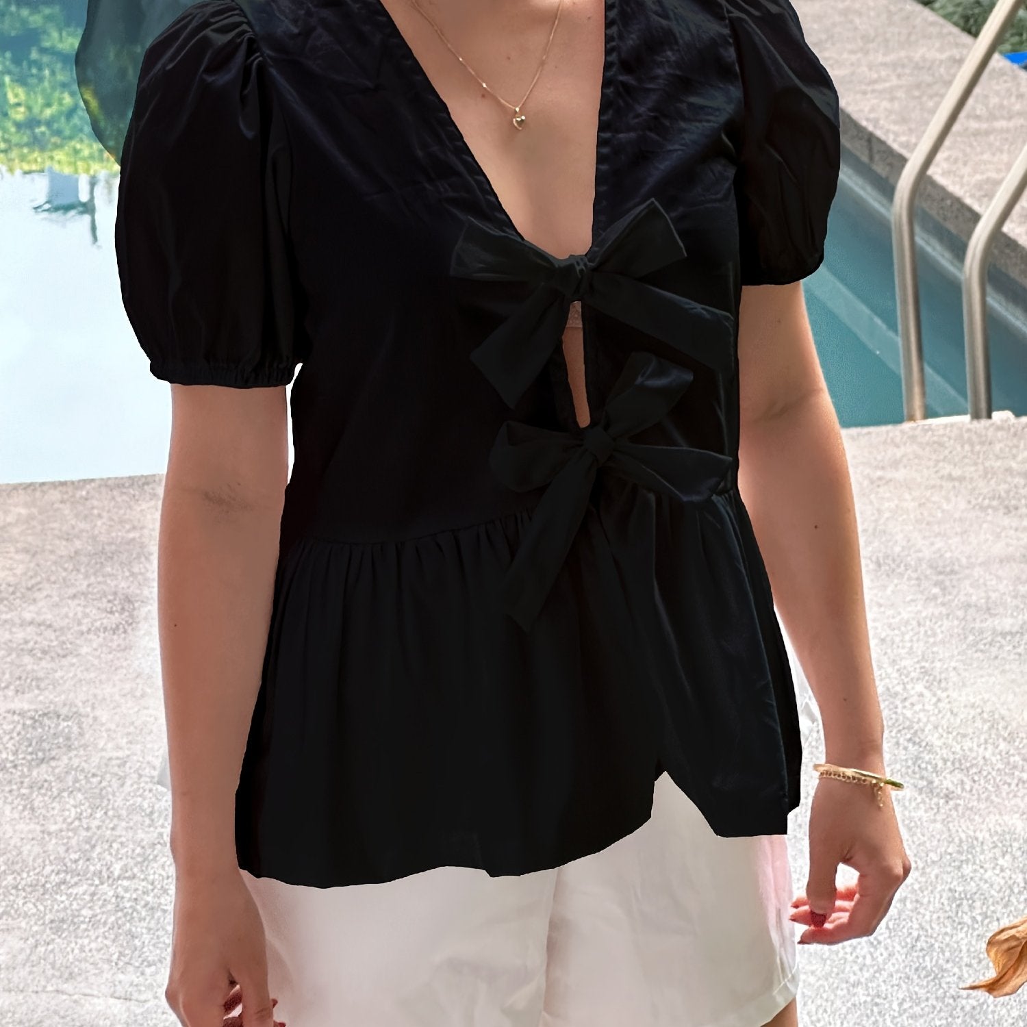 Women Basic Tie Front T-Shirt Casual Summer Plaid\u002FStripe Short Sleeve Tops for Streetwear Aesthetic Grunge Clothes