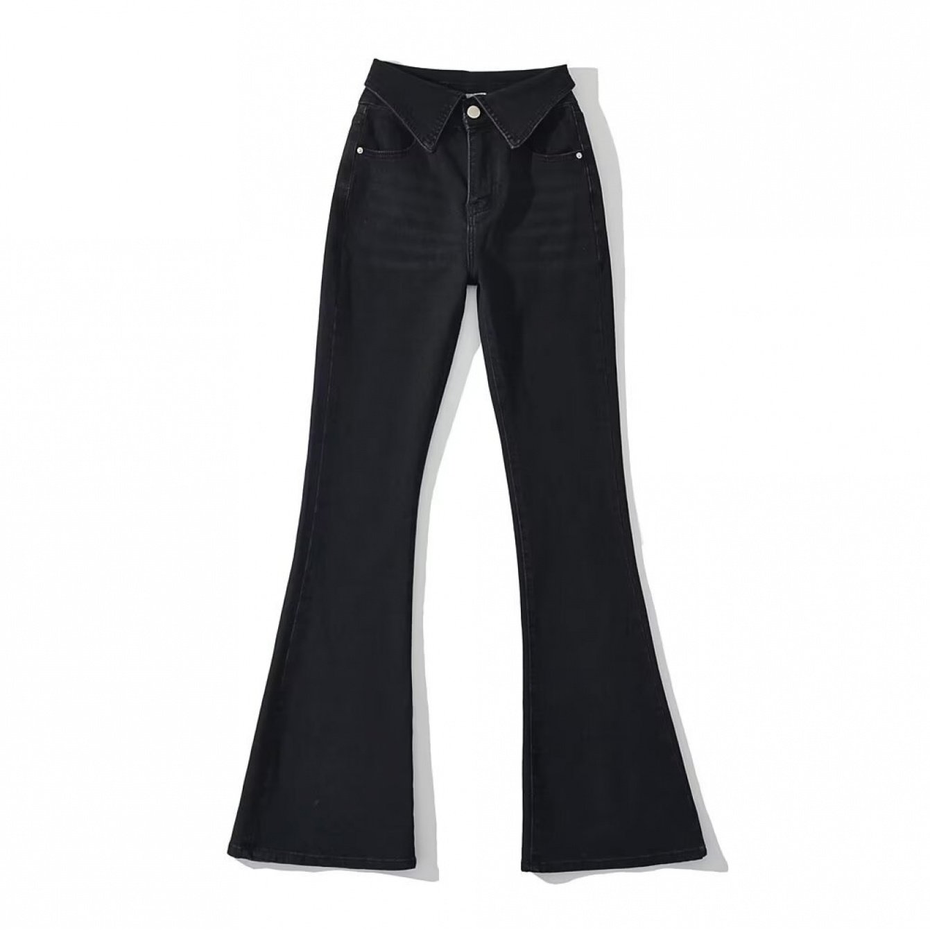 Trendy Women's High Waist Flared Denim Pants - Folded Hem Leg-Lengthening Hip-Lifting Casual Streetwear for Summer