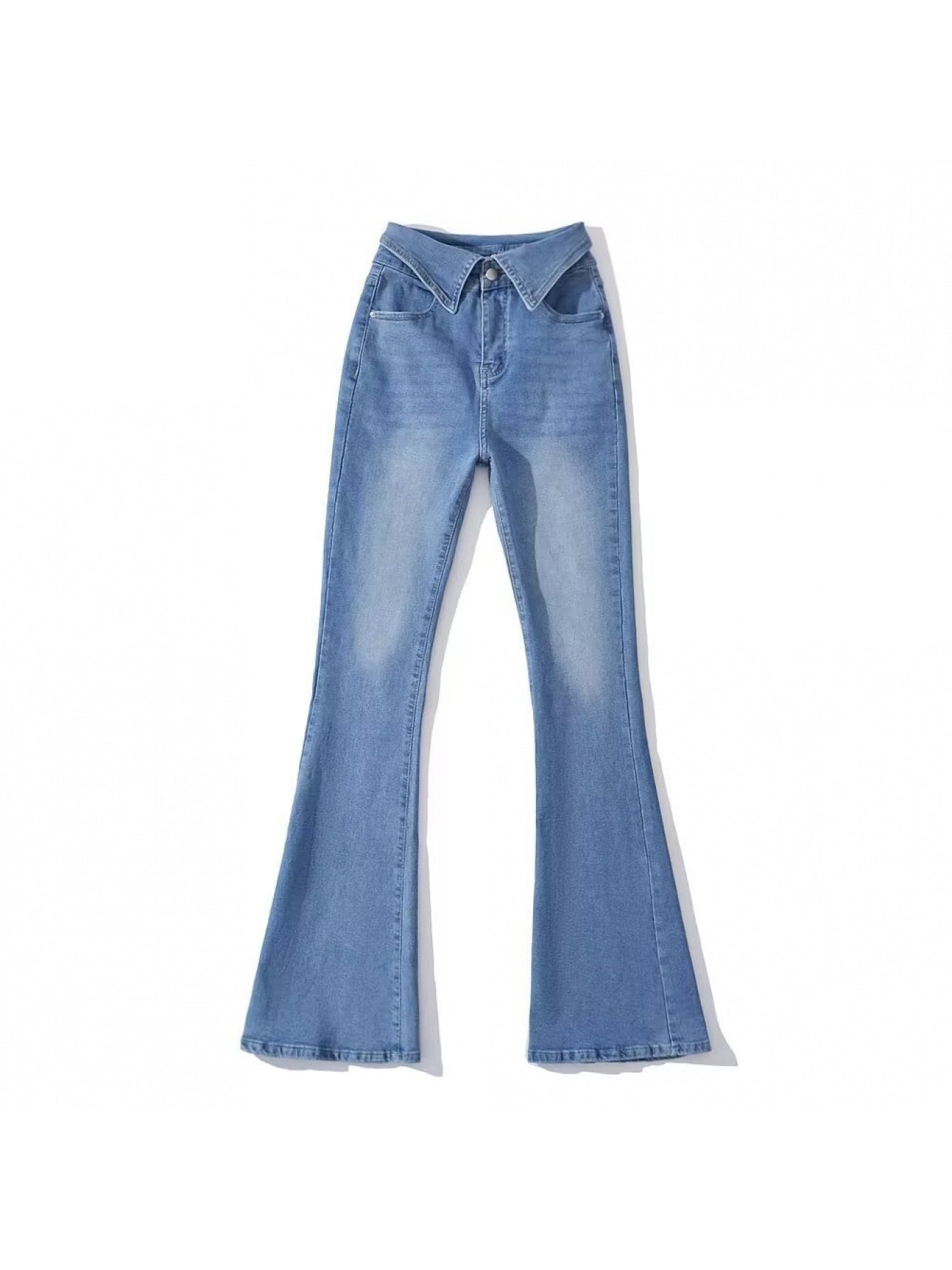Trendy Women's High Waist Flared Denim Pants - Folded Hem Leg-Lengthening Hip-Lifting Casual Streetwear for Summer