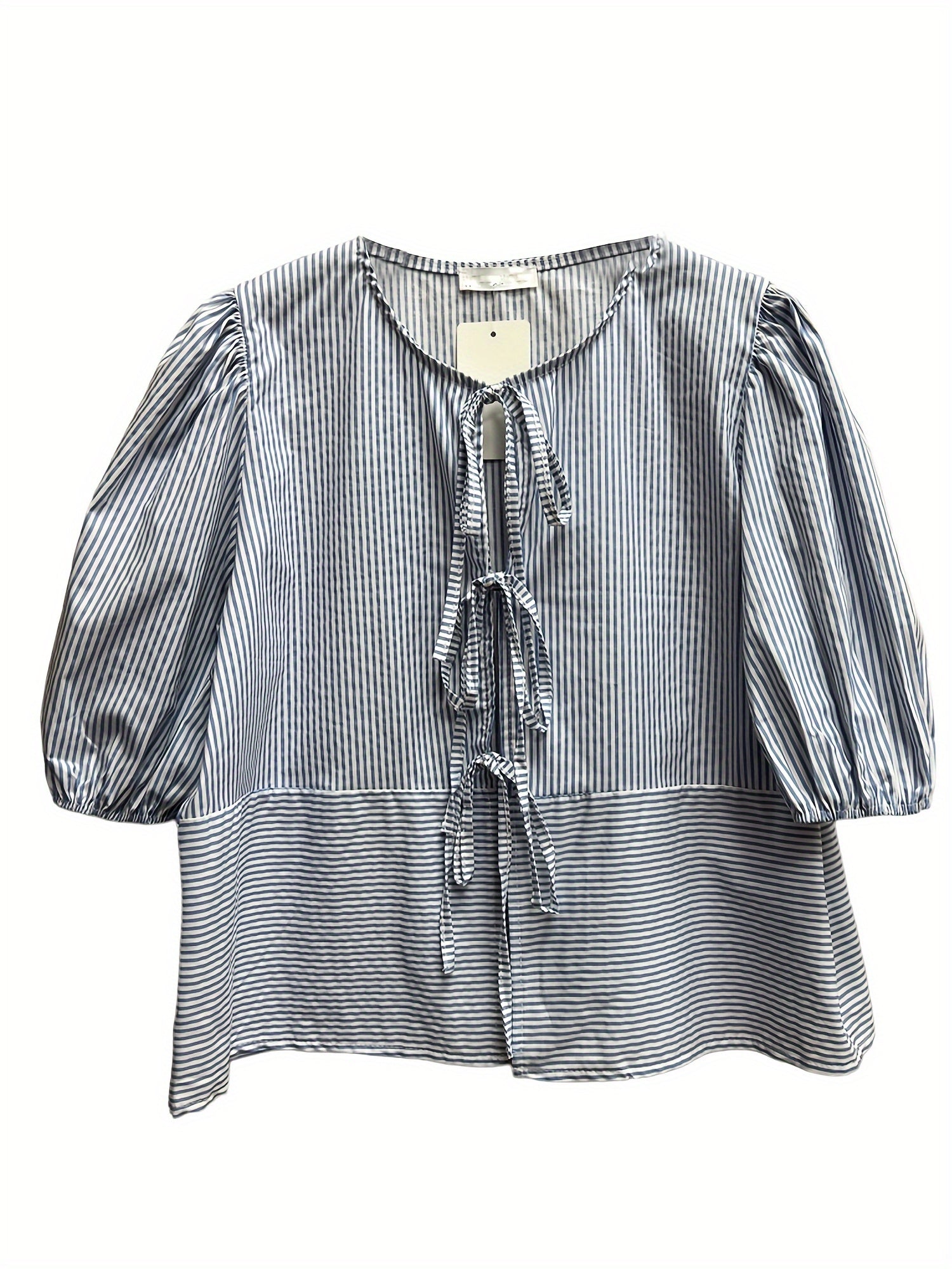 Women Summer Basic T-Shirt Casual Striped Print Tie Front Short Sleeve Tops for Streetwear Aesthetic Grunge Clothes