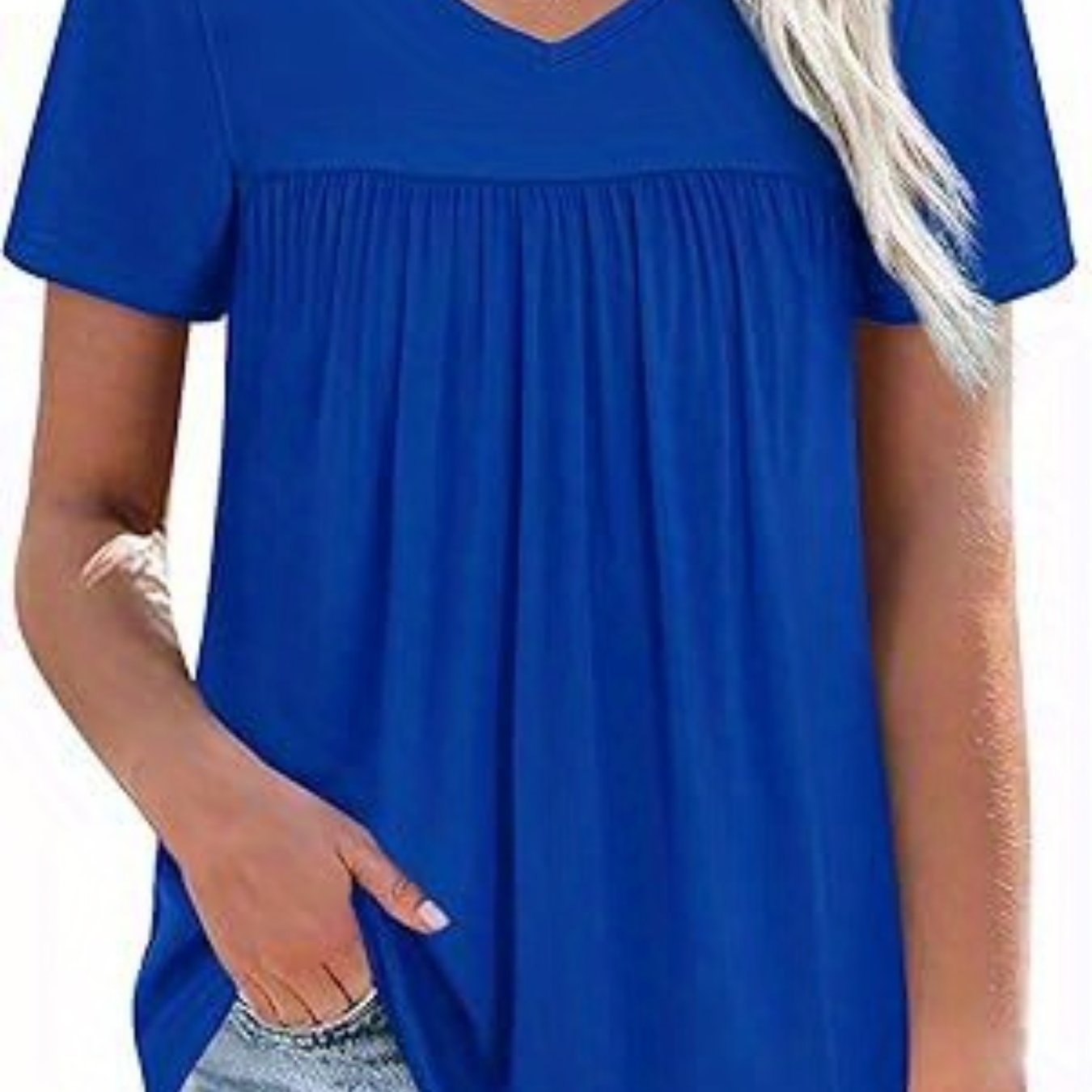 Women's Summer Casual Oversized Tops Short Sleeve V Neck Solid Color Loose Fit T-shirt