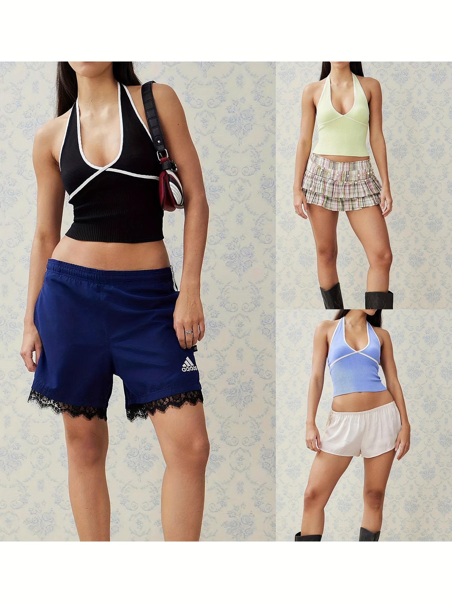 Women Tank Tops Patchwork Halter Neck Casual Vests Summer Sleeveless Tops Streetwear