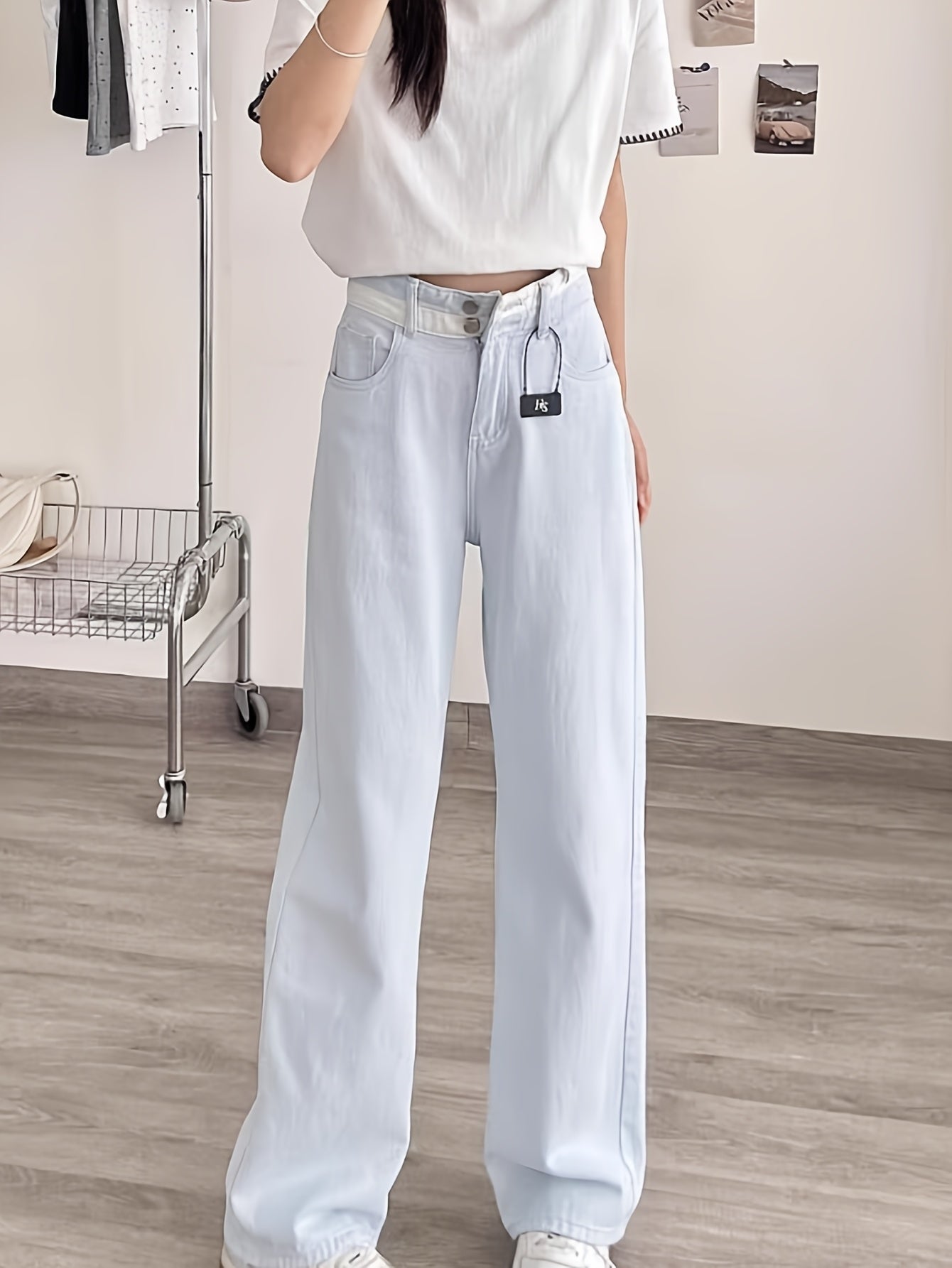 Retro Blue Distressed Women'S Jeans - High-Rise Loose Straight Cut, Frayed Hem Design, Casual 90s Style & Long Flow Y2K Denim Pants, All-Season Comfort, High Waist Jeans, Everyday Jeans, Y2K Fashion, Distressed Jeans