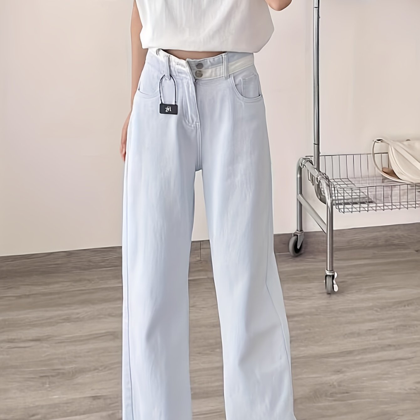 Retro Blue Distressed Women'S Jeans - High-Rise Loose Straight Cut, Frayed Hem Design, Casual 90s Style & Long Flow Y2K Denim Pants, All-Season Comfort, High Waist Jeans, Everyday Jeans, Y2K Fashion, Distressed Jeans