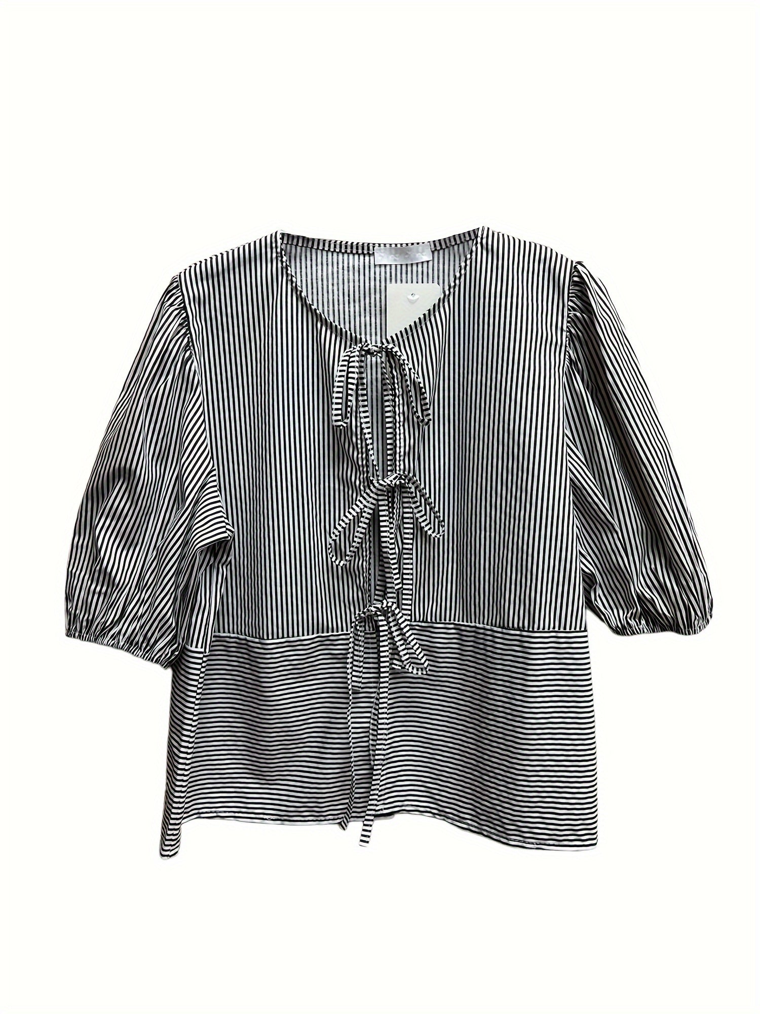 Women Summer Basic T-Shirt Casual Striped Print Tie Front Short Sleeve Tops for Streetwear Aesthetic Grunge Clothes