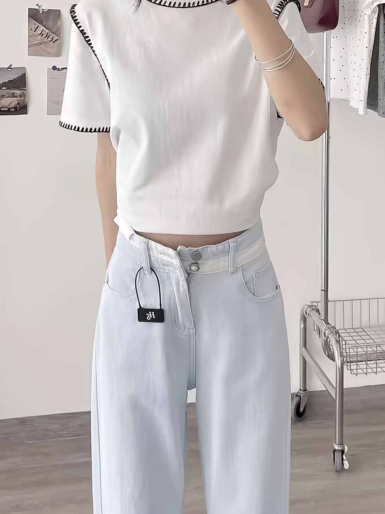 Retro Blue Distressed Women'S Jeans - High-Rise Loose Straight Cut, Frayed Hem Design, Casual 90s Style & Long Flow Y2K Denim Pants, All-Season Comfort, High Waist Jeans, Everyday Jeans, Y2K Fashion, Distressed Jeans