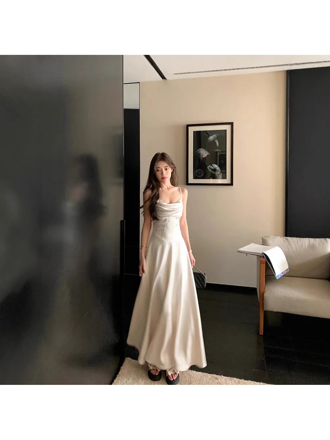 Women's Elegant Sleeveless Formal dress - Waist - Mid-Length Evening gown for Weddings, Parties, Business Events - Machine Washable Luxury Party dress, Wedding Guest Attire, Sophisticated Style, Flowy Fabric