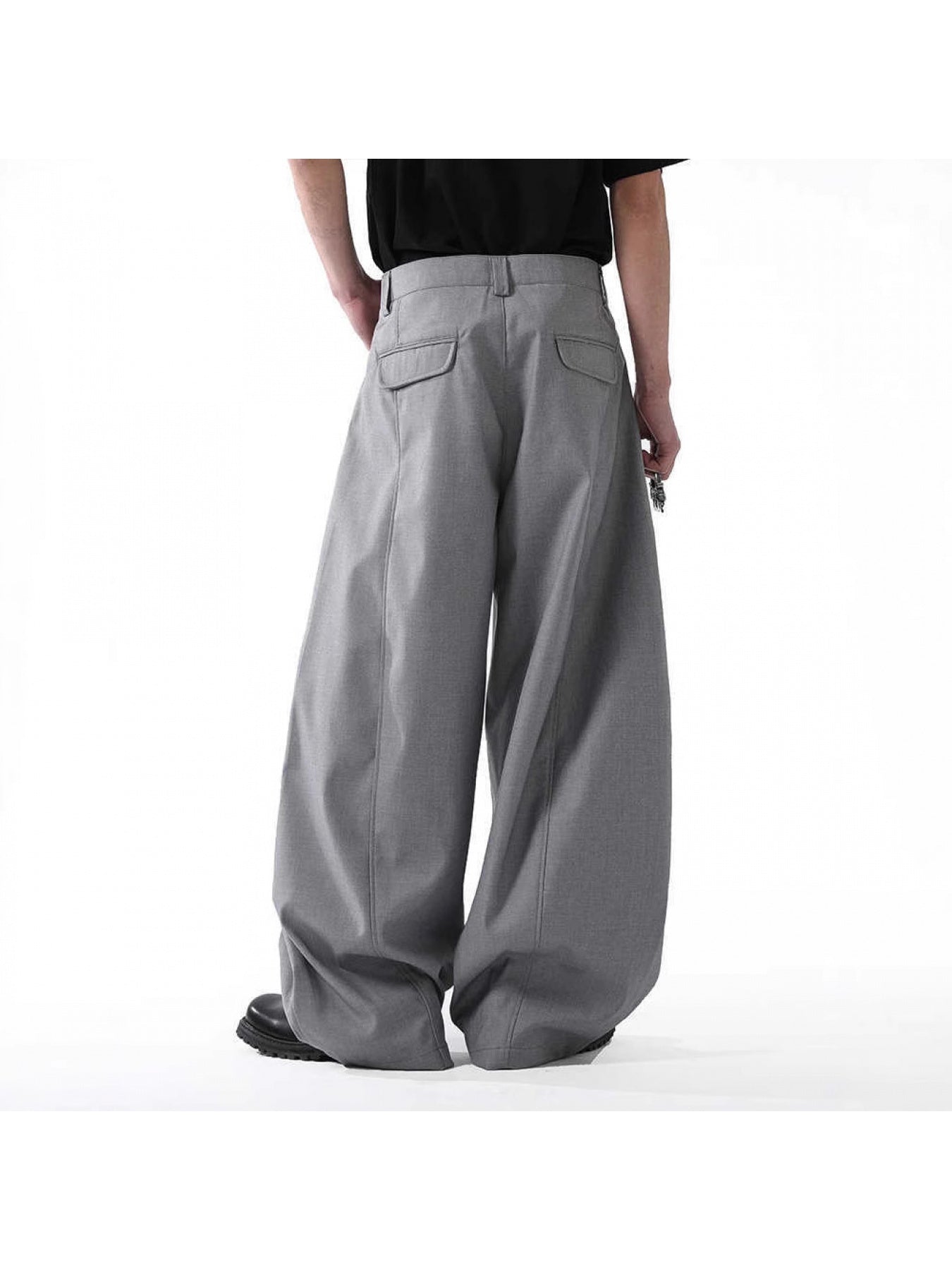 Men's Vintage Wide-Leg Pants - Retro Draped Pleated Design, Mid-Rise Straight Casual Trousers, Black Floor-Length Summer Pants with Belt Loops, Machine Washable