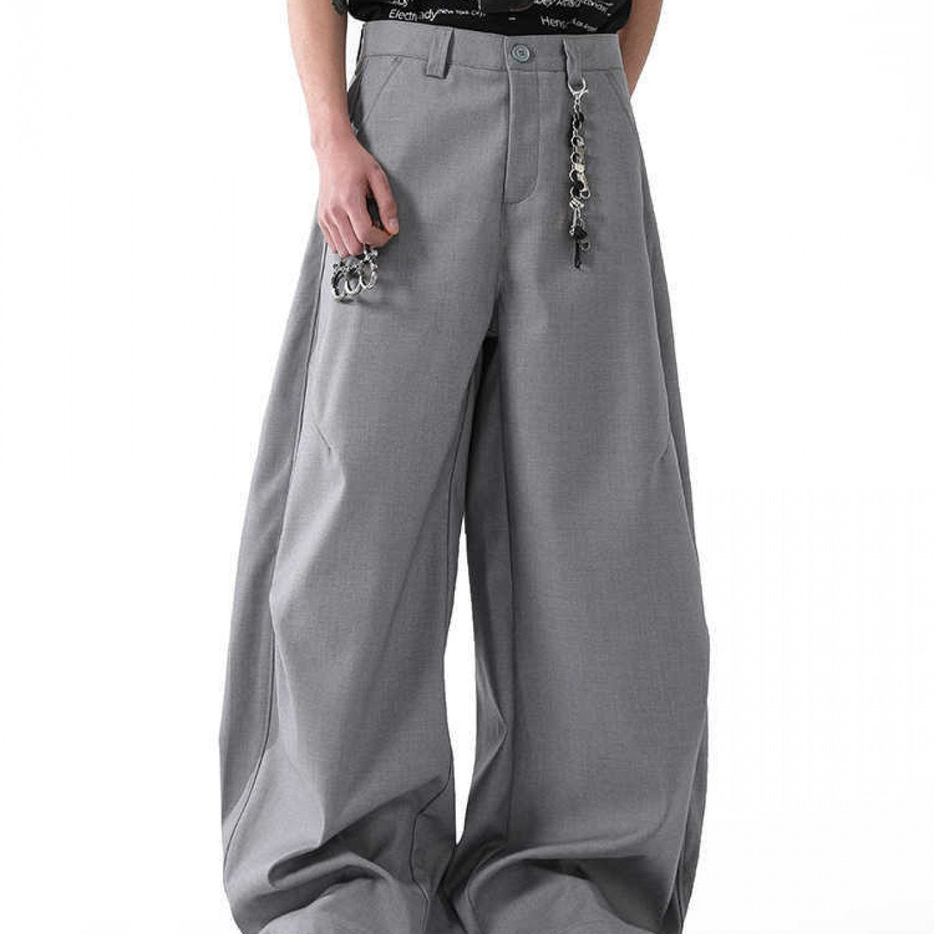 Men's Vintage Wide-Leg Pants - Retro Draped Pleated Design, Mid-Rise Straight Casual Trousers, Black Floor-Length Summer Pants with Belt Loops, Machine Washable