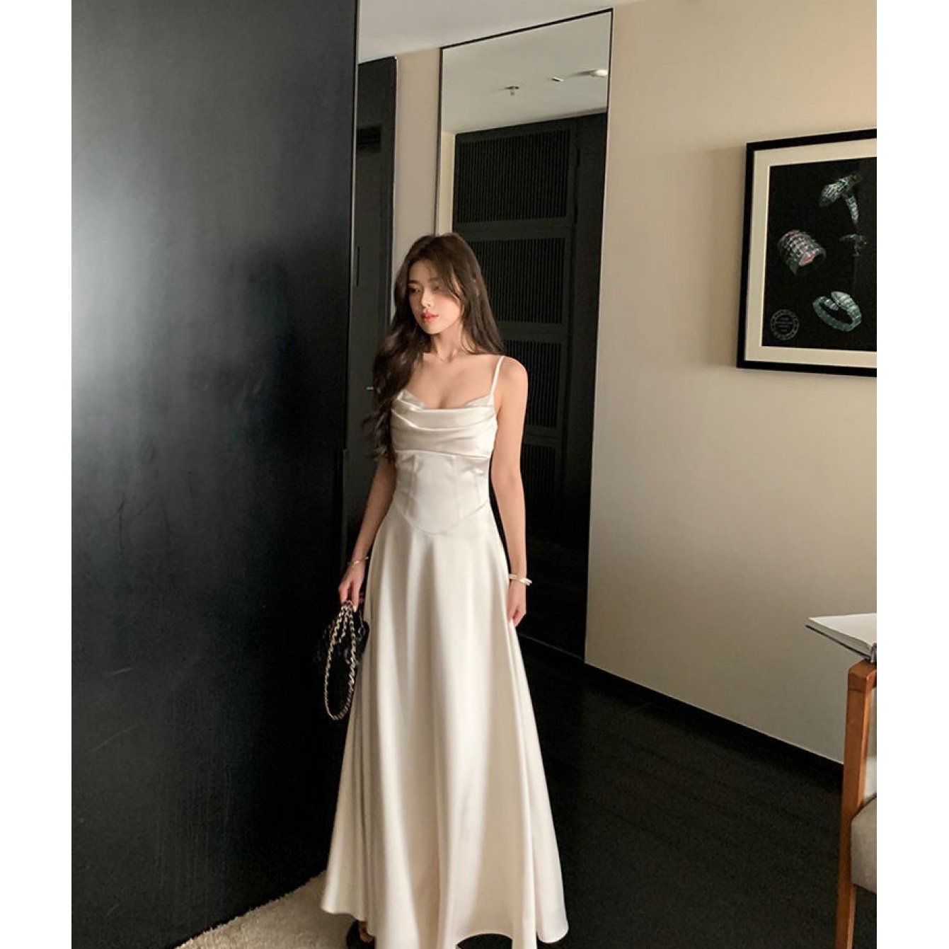 Women's Elegant Sleeveless Formal dress - Waist - Mid-Length Evening gown for Weddings, Parties, Business Events - Machine Washable Luxury Party dress, Wedding Guest Attire, Sophisticated Style, Flowy Fabric